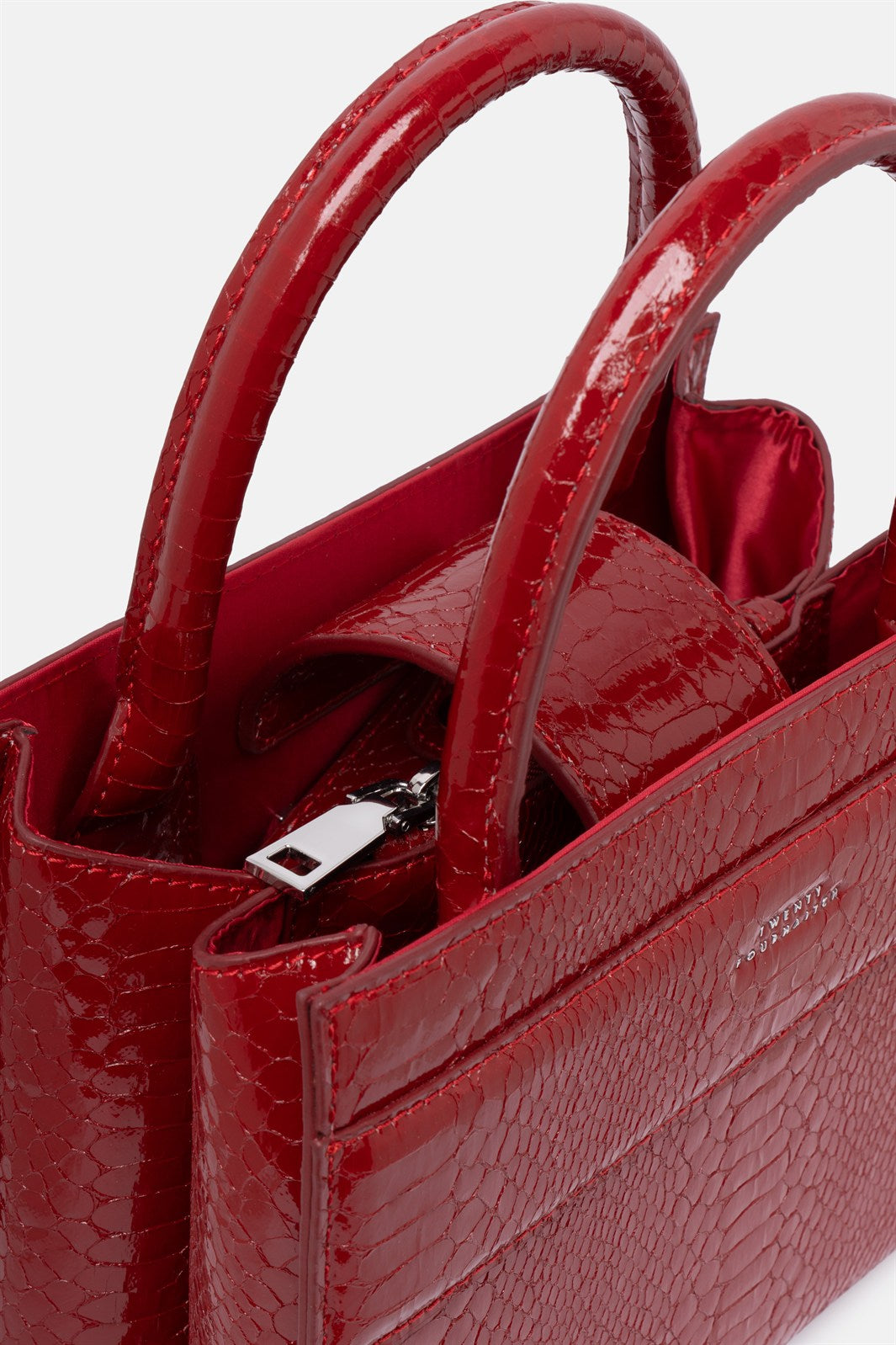 Serane – mini tote bag rossa pitonata | TWENTYFOURHAITCH – dettaglio