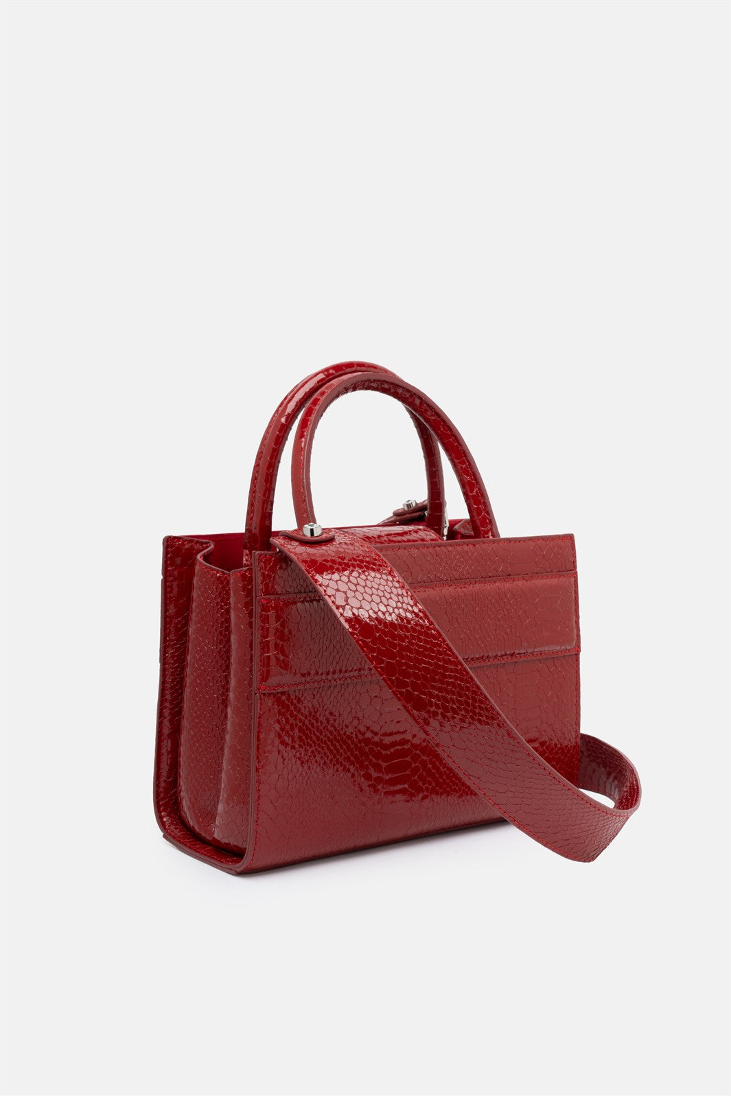 Serane – mini tote bag rossa pitonata | TWENTYFOURHAITCH – vista laterale