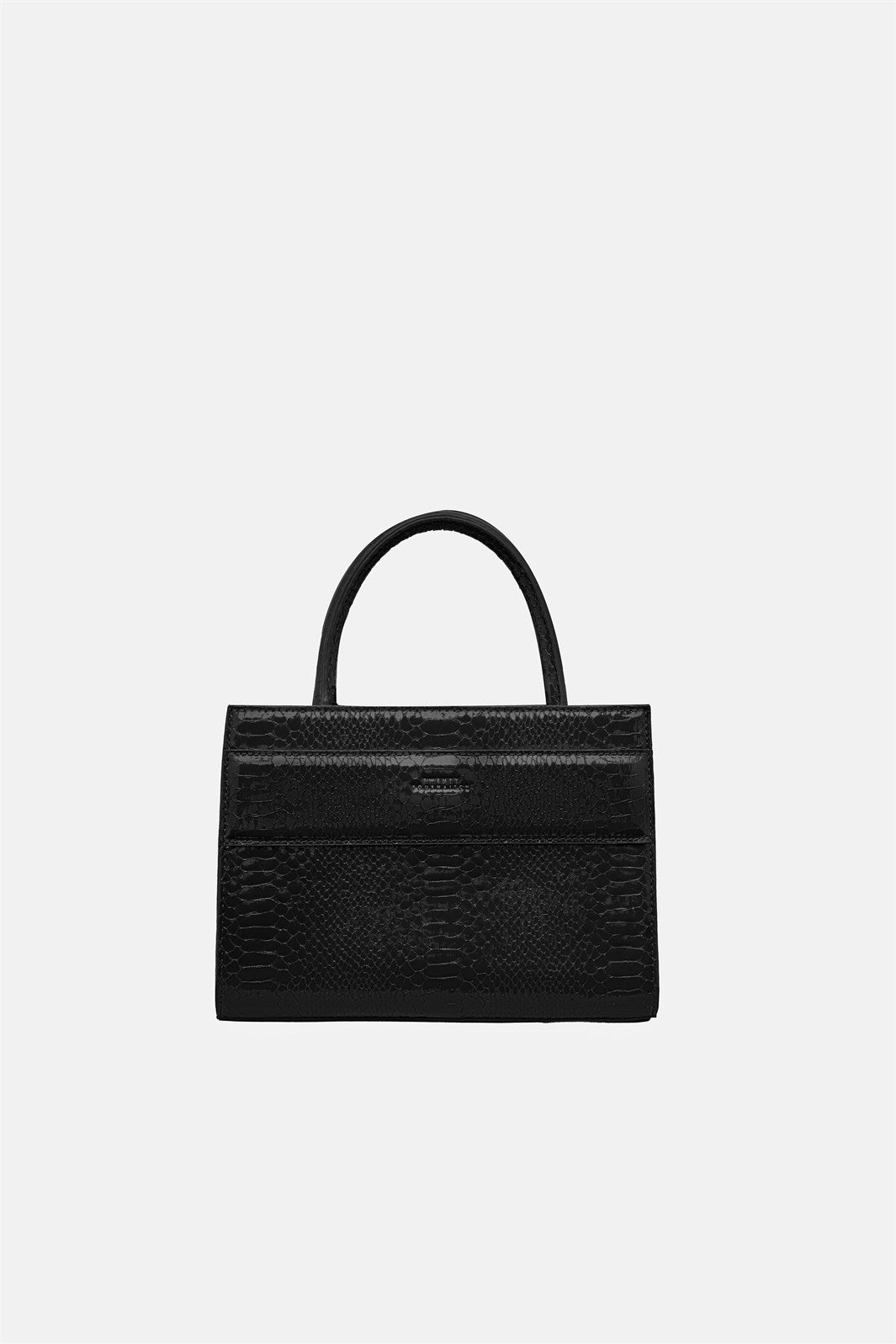 Serane – mini tote bag nera pitonata | TWENTYFOURHAITCH – vista frontale
