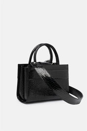 Serane – mini tote bag nera pitonata | TWENTYFOURHAITCH – vista laterale