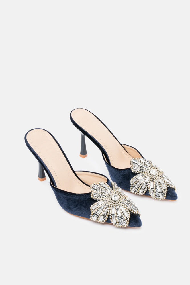 Melor – mules blu scuro | TWENTYFOURHAITCH – vista tre quarti