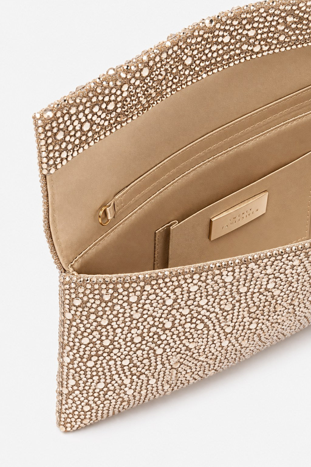 Carena – pochette strass oro | TWENTYFOURHAITCH – dettaglio