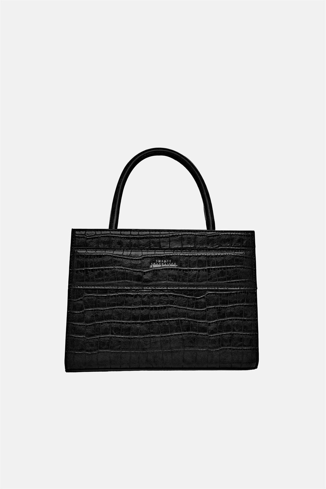 Serane – tote bag nera croco | TWENTYFOURHAITCH – vista frontale